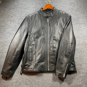 Street & Steel Scooter Leather Jacket Men's XL Black Zip Up Removeable Liner